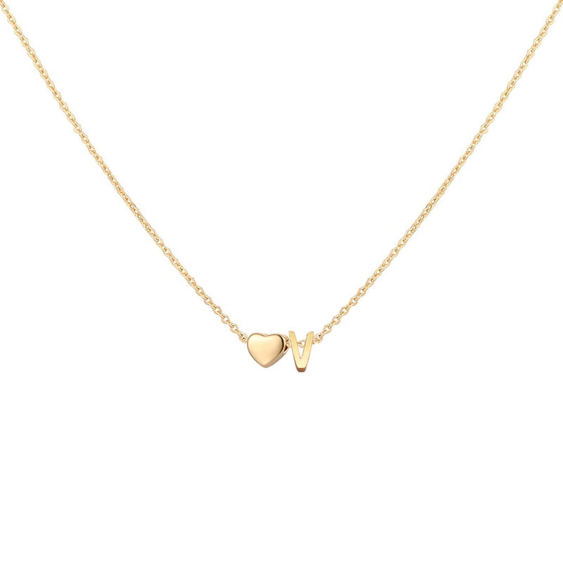 Glimmerst Initial Heart Necklace 18K Gold Plated Stainless Steel Tiny Heart Letter V Necklace Personalized Monogram Name Necklace for Women - Image 2